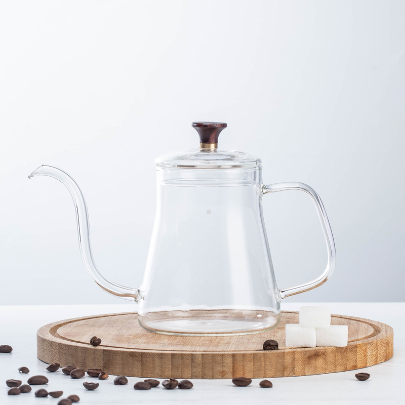 Ceainic pentru cafea pour-over, din sticlă rezistentă la temperaturi înalte, stil european, pentru uz casnic, gură subțire cu scară de măsurare, mâner cu urechi