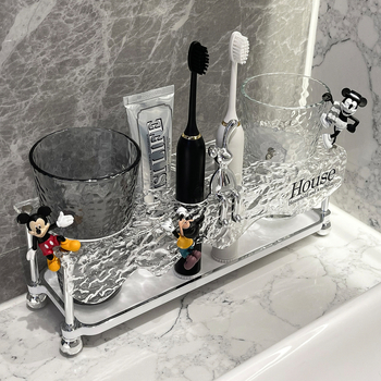 Suport elegant pentru periute de dinți, cu suport pentru periuța electrică și pahare pentru clătire în baie