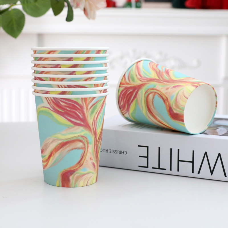 Cupe de hârtie de unică folosință pentru petrecere, colorate, cu grosime dublă, 250 ml, pentru băuturi reci și deserturi