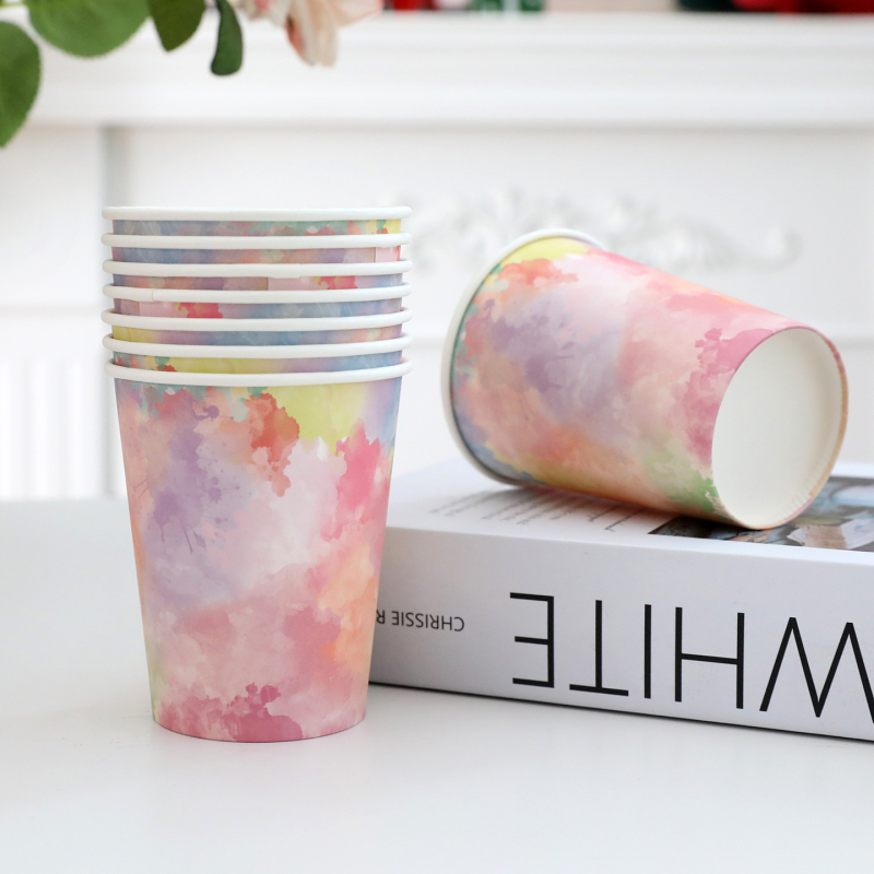 Cupe de hârtie de unică folosință pentru petrecere, colorate, cu grosime dublă, 250 ml, pentru băuturi reci și deserturi