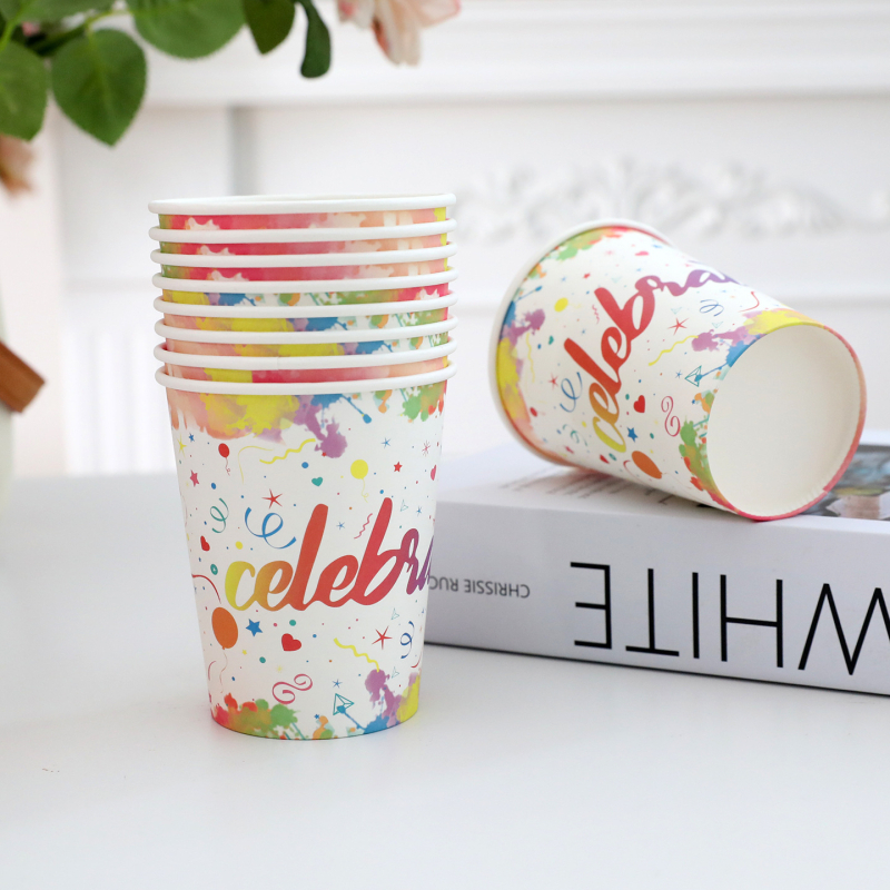 Cupe de hârtie de unică folosință pentru petrecere, colorate, cu grosime dublă, 250 ml, pentru băuturi reci și deserturi