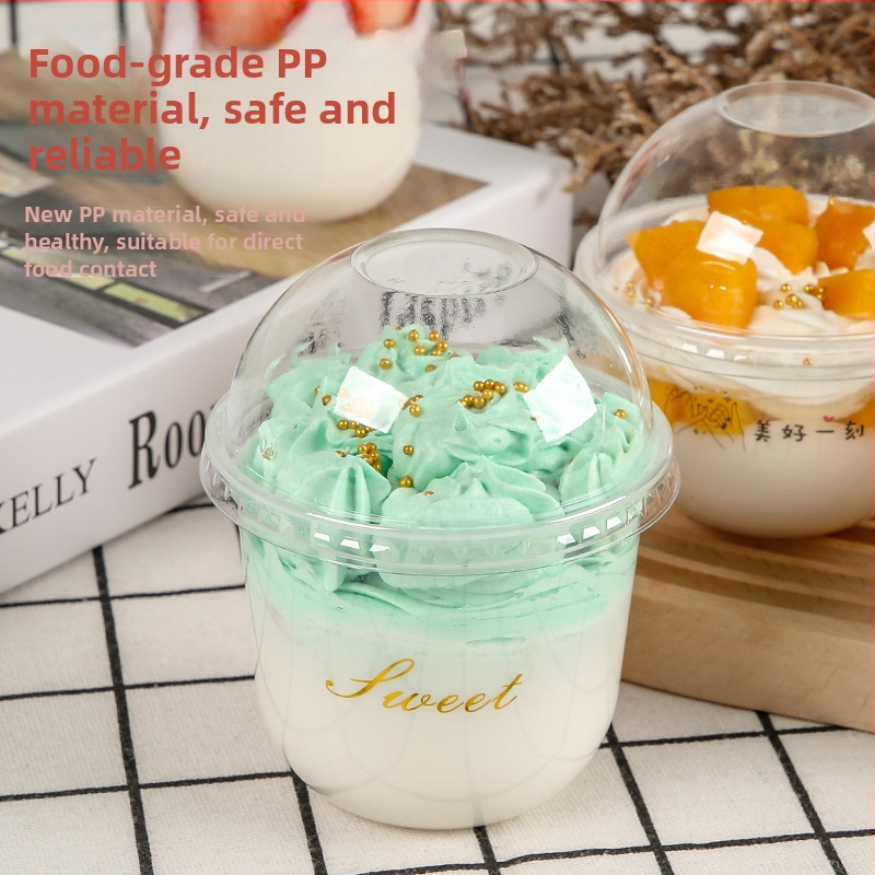 Jednorazový plastový pohár na puding, 300 ml, tvar 90U, vhodný pre mliečny čaj a dezerty