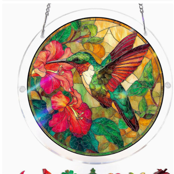 Ornament atârnat din acril, cerc circular, în stil vitraliu, puzzle, captator de lumină