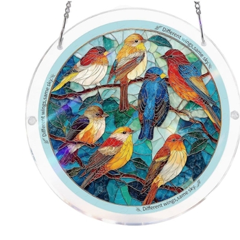Ornament atârnat din acril, cerc circular, în stil vitraliu, puzzle, captator de lumină