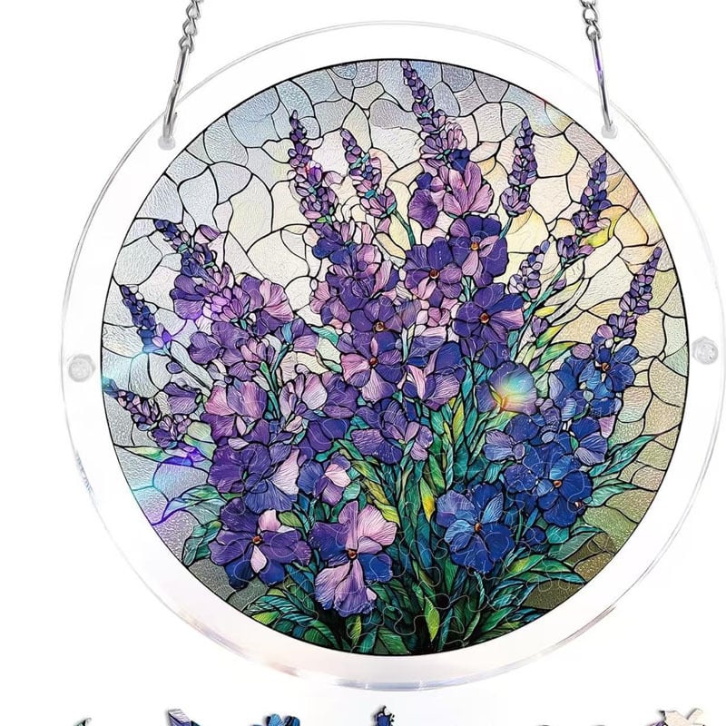 Ornament atârnat din acril, cerc circular, în stil vitraliu, puzzle, captator de lumină