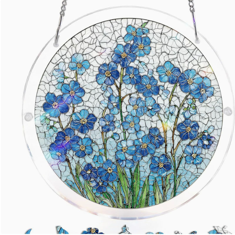 Ornament atârnat din acril, cerc circular, în stil vitraliu, puzzle, captator de lumină