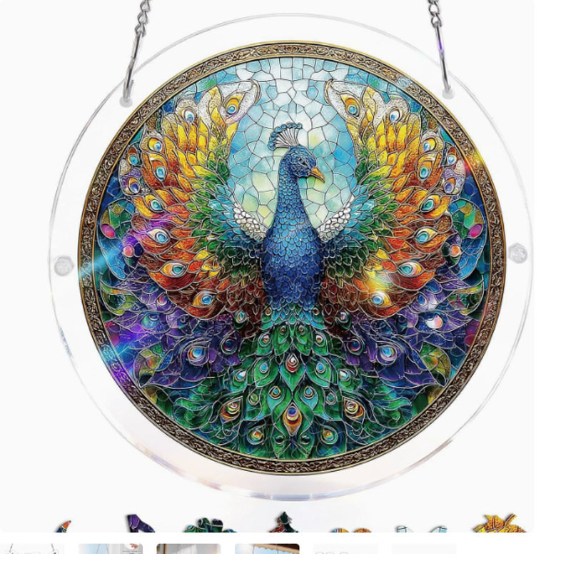 Ornament atârnat din acril, cerc circular, în stil vitraliu, puzzle, captator de lumină