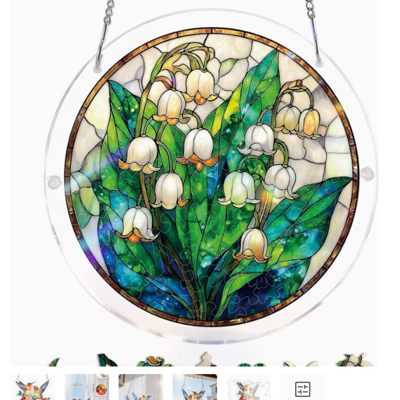 Ornament atârnat din acril, cerc circular, în stil vitraliu, puzzle, captator de lumină