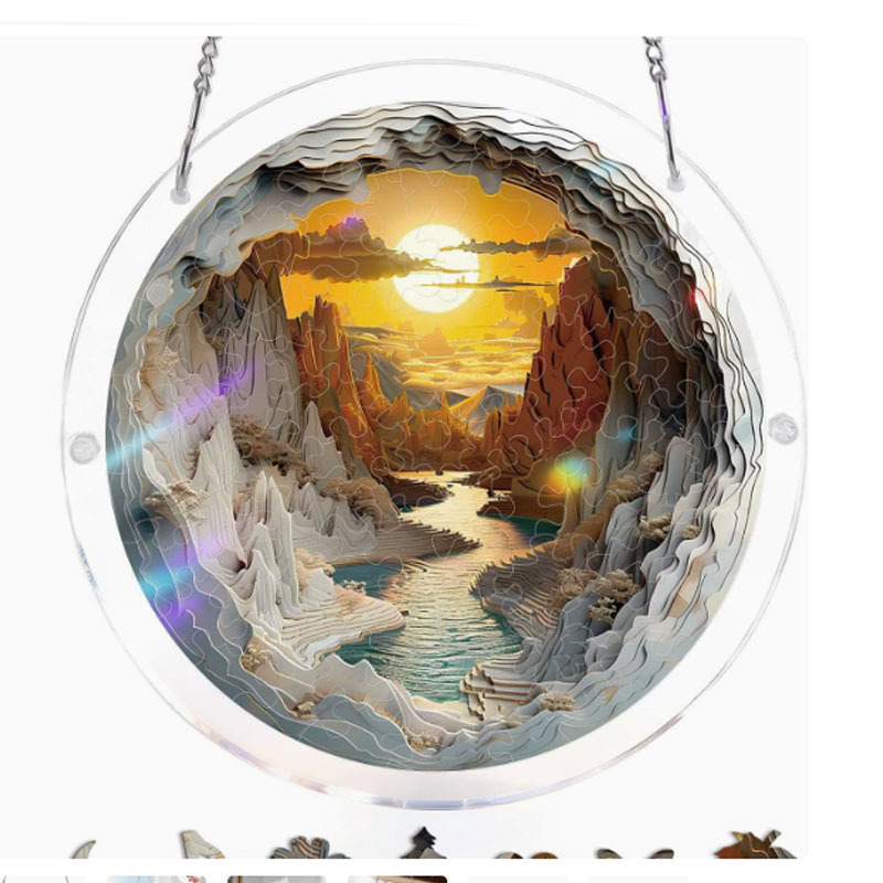 Ornament atârnat din acril, cerc circular, în stil vitraliu, puzzle, captator de lumină