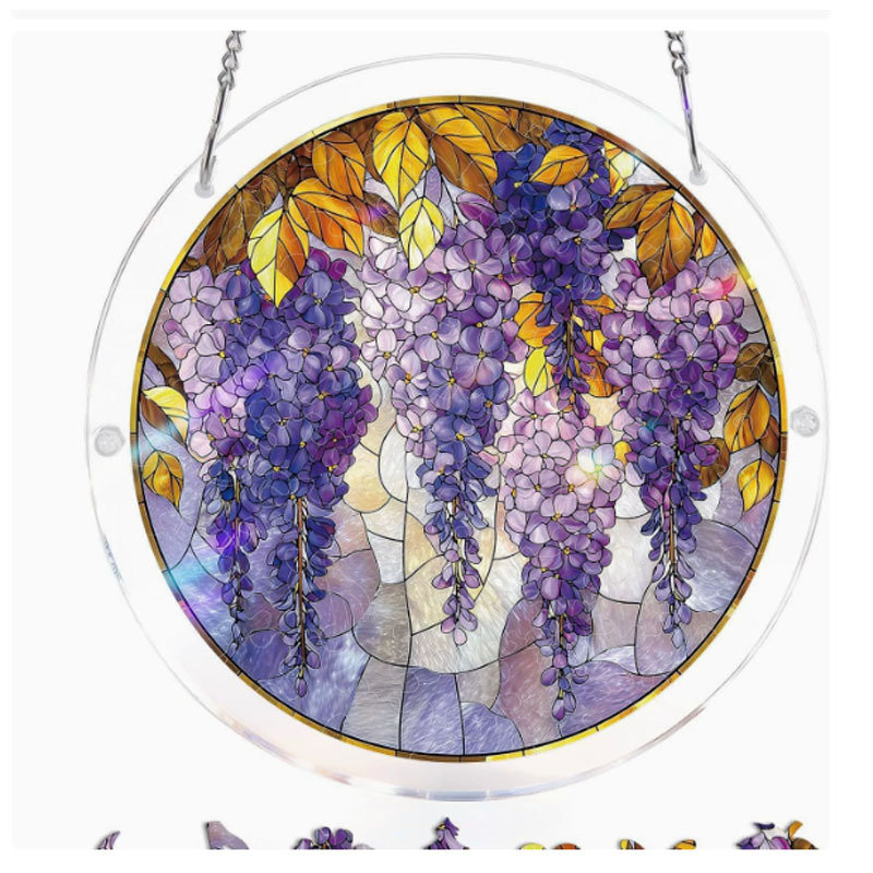 Ornament atârnat din acril, cerc circular, în stil vitraliu, puzzle, captator de lumină