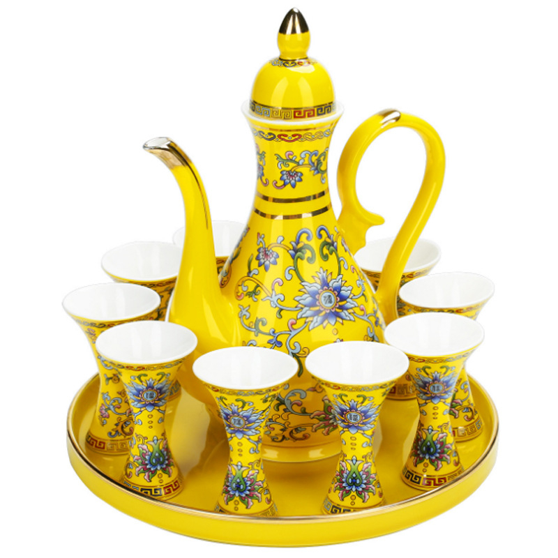 Set personalizat de vin din porțelan de înaltă calitate, cu pahare Wenwu din ceramică și dozator de vin, în stil național la modă