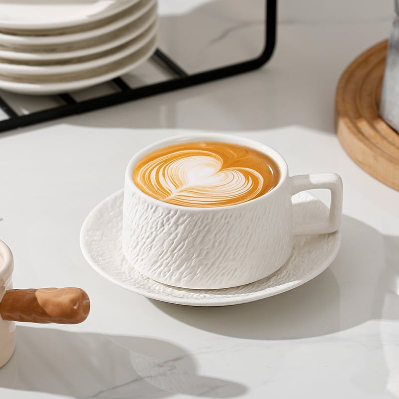 Ceașcă ceramică de cafea cu artă latte, ceașcă și farfurioară elegante, set de cafea de înaltă clasă
