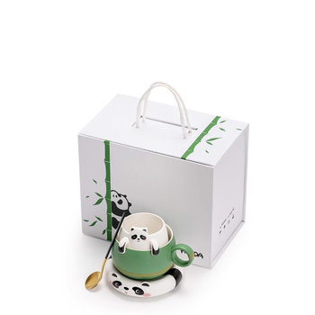 Set Panda cafea cu ceașcă, farfuriu și linguriță, ceramică de înaltă calitate
