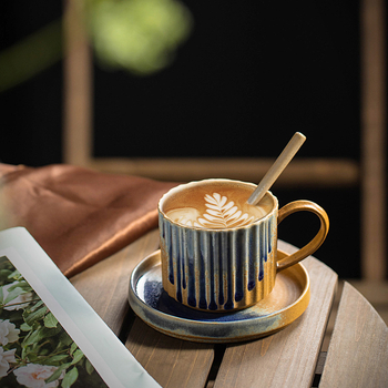 Set de cești de cafea și farfurioară, în stil japonez vintage, ceramică lucrată manual