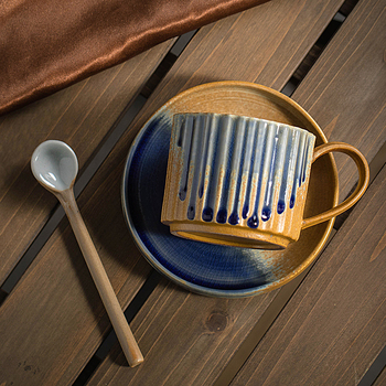 Set de cești de cafea și farfurioară, în stil japonez vintage, ceramică lucrată manual