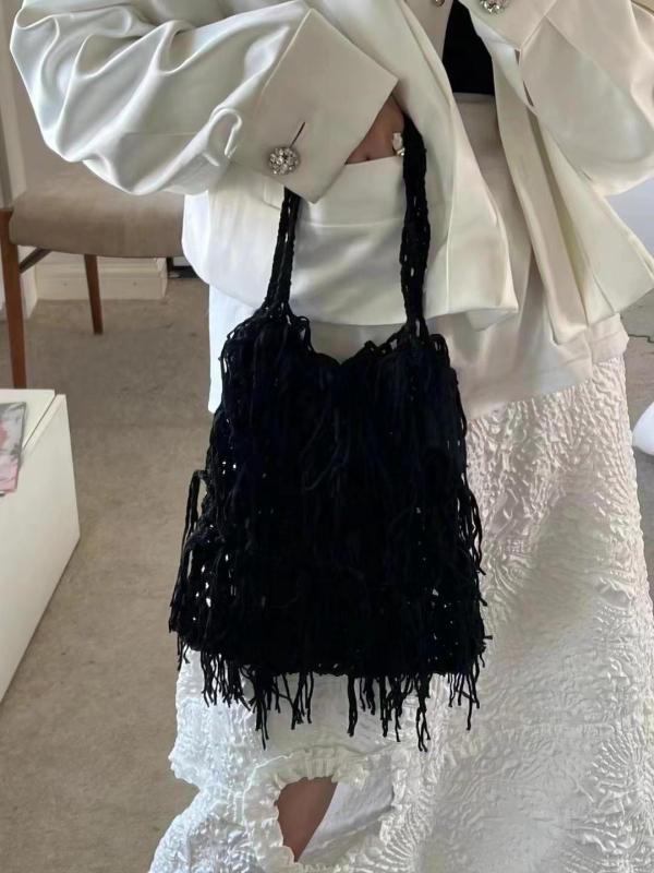 Ženska torba s resicama, ručno tkana, srednje veličine, korejski stil mode
