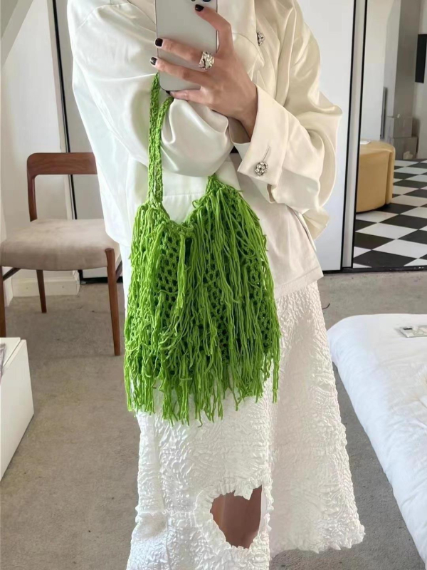 Ženska torba s resicama, ručno tkana, srednje veličine, korejski stil mode