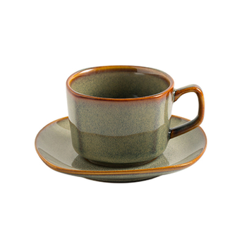 Set de cești de cafea din porțelan cu glazură caramel, stil japonez, cești și farfurie pentru Americano, Cappuccino cu latte art