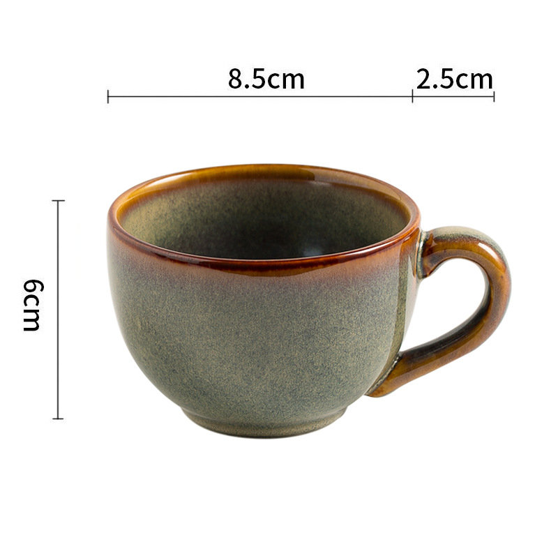 Set de cești de cafea din porțelan cu glazură caramel, stil japonez, cești și farfurie pentru Americano, Cappuccino cu latte art
