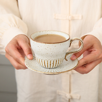 Set de cești de cafea din ceramică cu farfurioare, stil retro, glazură japoneză de cuptor