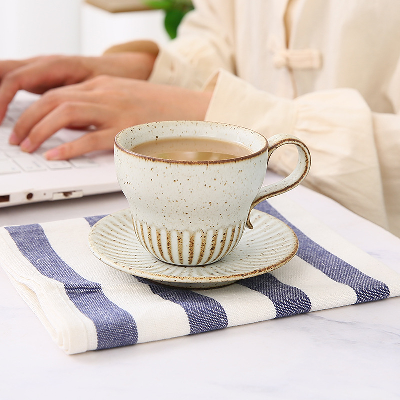 Set de cești de cafea din ceramică cu farfurioare, stil retro, glazură japoneză de cuptor