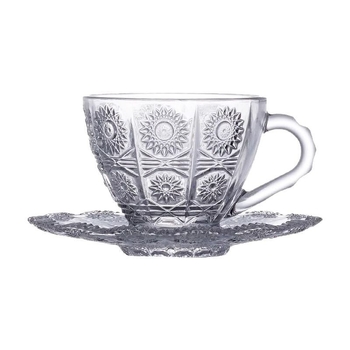 Set de cești de cafea cu pahare din sticlă și farfurioare, nordic lux ușor, design cu floare de soare pentru latte, stil european
