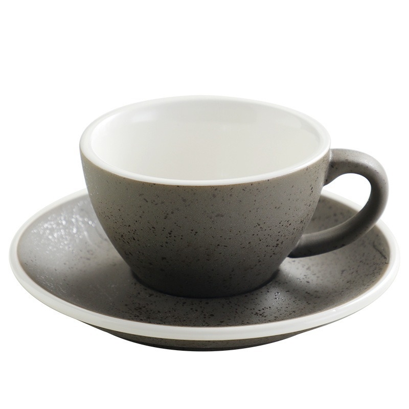 Set creativ de cești și farfurioare pentru cafea, cu cești mari de tip american și cești în stil european pentru cappuccino/latte, cu logo