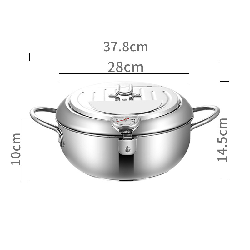 Friteză japoneză de tempură din oțel inoxidabil 304, compactă pentru uz casnic, control al temperaturii, tigaie antiaderentă, potrivită pentru plite cu inducție și gaz