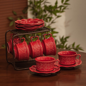 Set retro de cești de cafea cu farfurioară, ceramică, simplu, de înaltă calitate, design sofisticat, ceașcă creativă pentru ceaiul de după-amiază cu motif floral