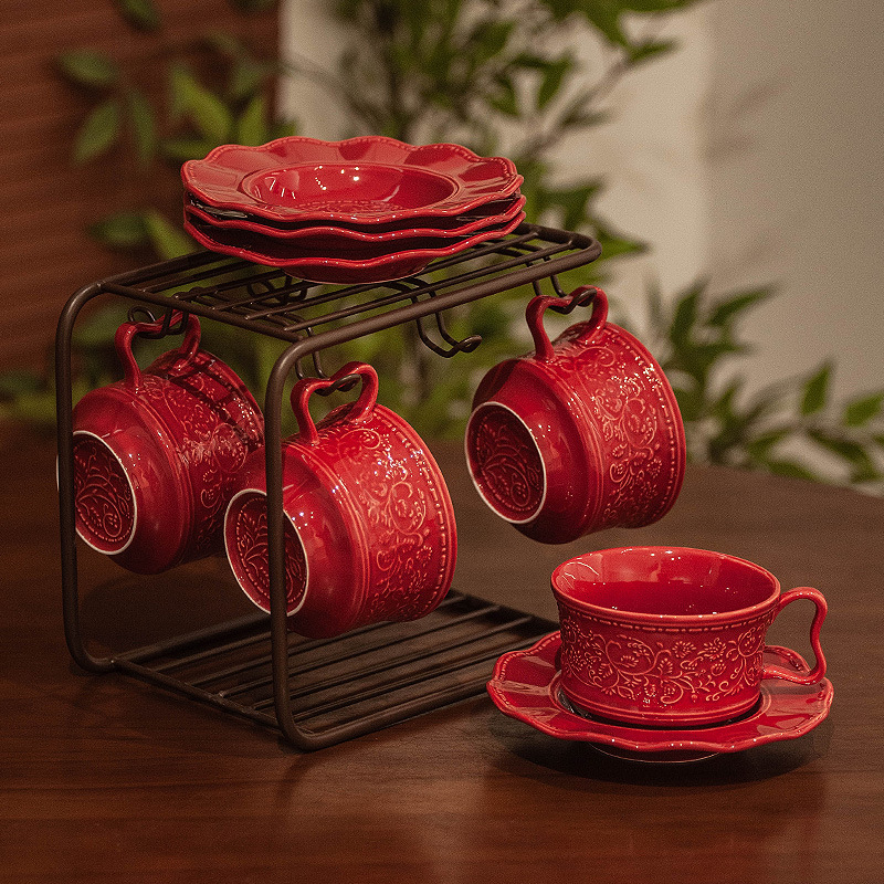 Set retro de cești de cafea cu farfurioară, ceramică, simplu, de înaltă calitate, design sofisticat, ceașcă creativă pentru ceaiul de după-amiază cu motif floral