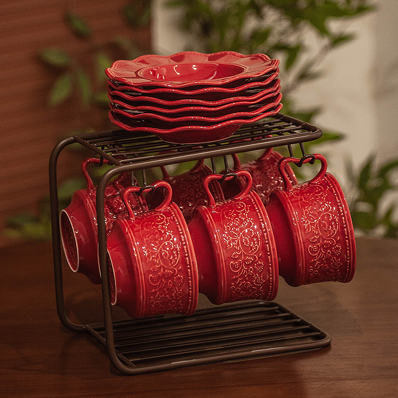 Set retro de cești de cafea cu farfurioară, ceramică, simplu, de înaltă calitate, design sofisticat, ceașcă creativă pentru ceaiul de după-amiază cu motif floral