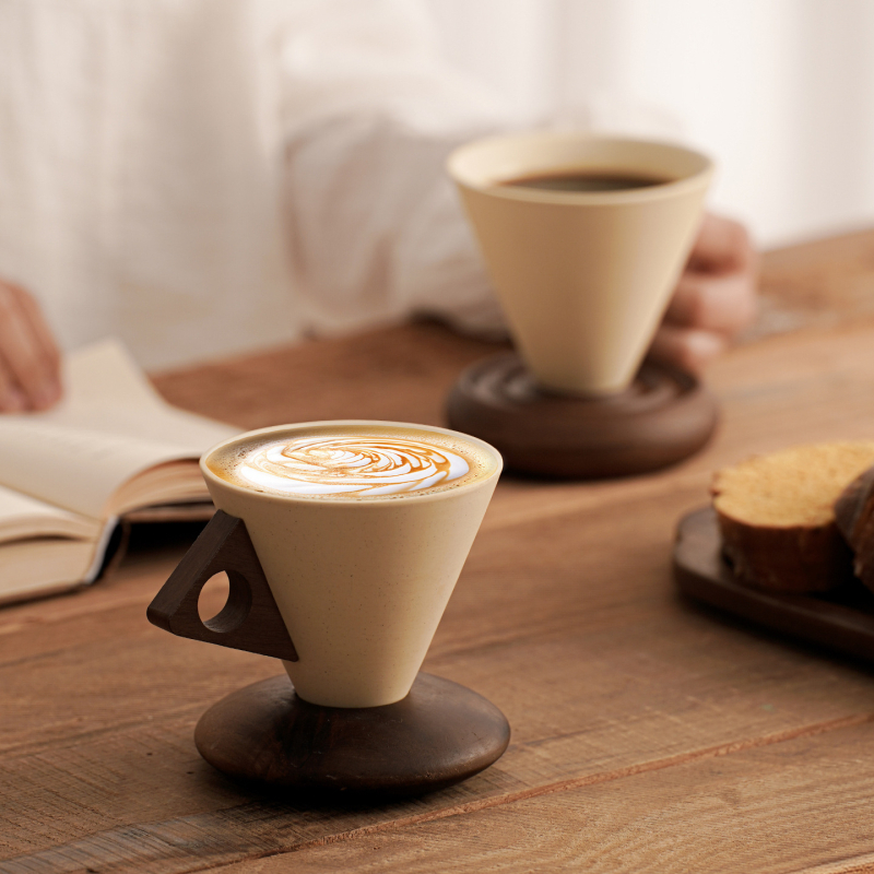 Set de cești de cafea și farfurioară din porțelan Terracotta Ivory White, stil retro, pentru uz casnic și comercial