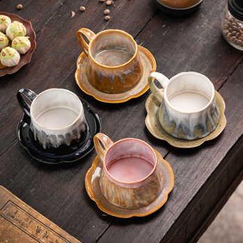 Set de cești de cafea și farfurioară în stil retro ușor luxos, glazură ceramică, pentru uz casnic, ceașcă latte art