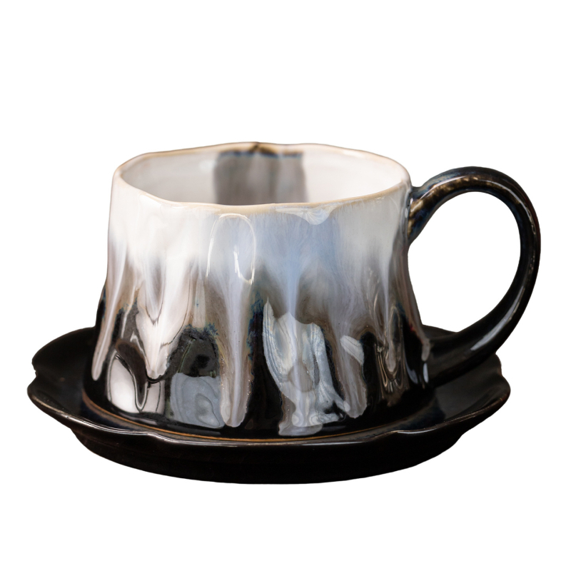Set de cești de cafea și farfurioară în stil retro ușor luxos, glazură ceramică, pentru uz casnic, ceașcă latte art