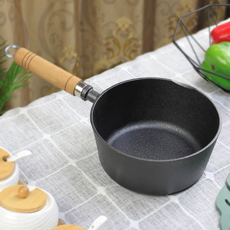 Fier din fontă pentru uz casnic, oală mică pentru prăjit, oală mică pentru lapte, oală pentru mâncare de bebeluți și gătit înăbușit; compatibilă cu plite cu inducție și gaz