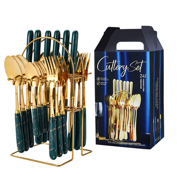 Wanchi set tacâmuri occidentale, 24 de piese, mânere ceramice, din oțel inoxidabil, stil hotelier de lux