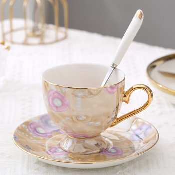 Set de cești de cafea și farfurioare din porțelan, stil european, imprimeu leopard, cu linguriță