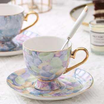 Set de cești de cafea și farfurioare din porțelan, stil european, imprimeu leopard, cu linguriță