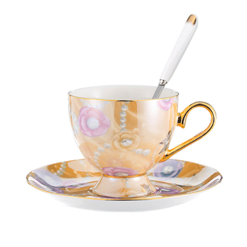 Set de cești de cafea și farfurioare din porțelan, stil european, imprimeu leopard, cu linguriță