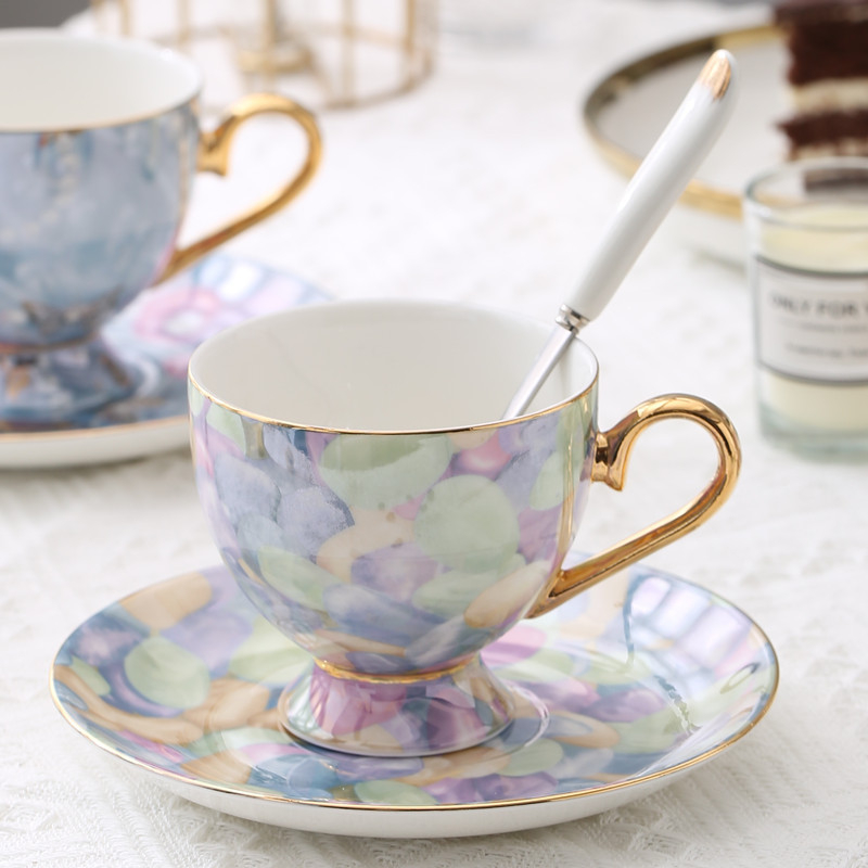 Set de cești de cafea și farfurioare din porțelan, stil european, imprimeu leopard, cu linguriță