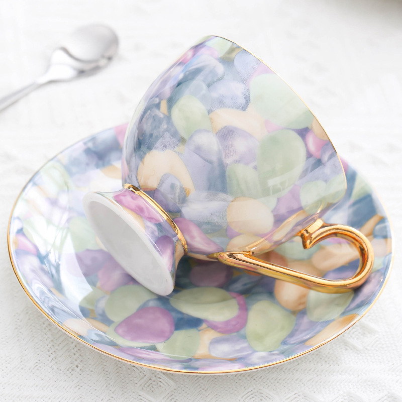Set de cești de cafea și farfurioare din porțelan, stil european, imprimeu leopard, cu linguriță