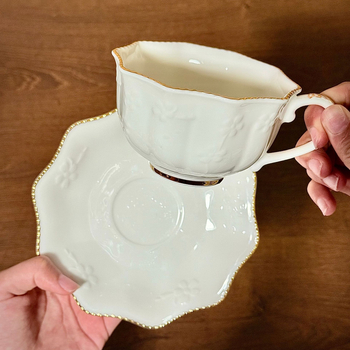Set de cești și farfurioare pictate manual cu aur, ceașcă ceramică pentru cafea și farfurioară, ceașcă latte în stil european