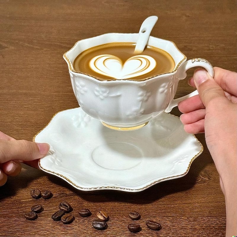 Set de cești și farfurioare pictate manual cu aur, ceașcă ceramică pentru cafea și farfurioară, ceașcă latte în stil european