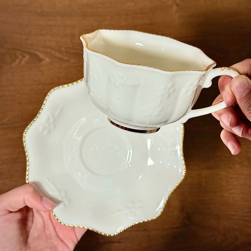 Set de cești și farfurioare pictate manual cu aur, ceașcă ceramică pentru cafea și farfurioară, ceașcă latte în stil european
