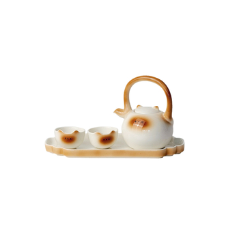 YUTOPIA Set ceai cu ceainic și cești cu pisică siameză, ceramică cu tavă, cutie cadou, pentru 4 persoane