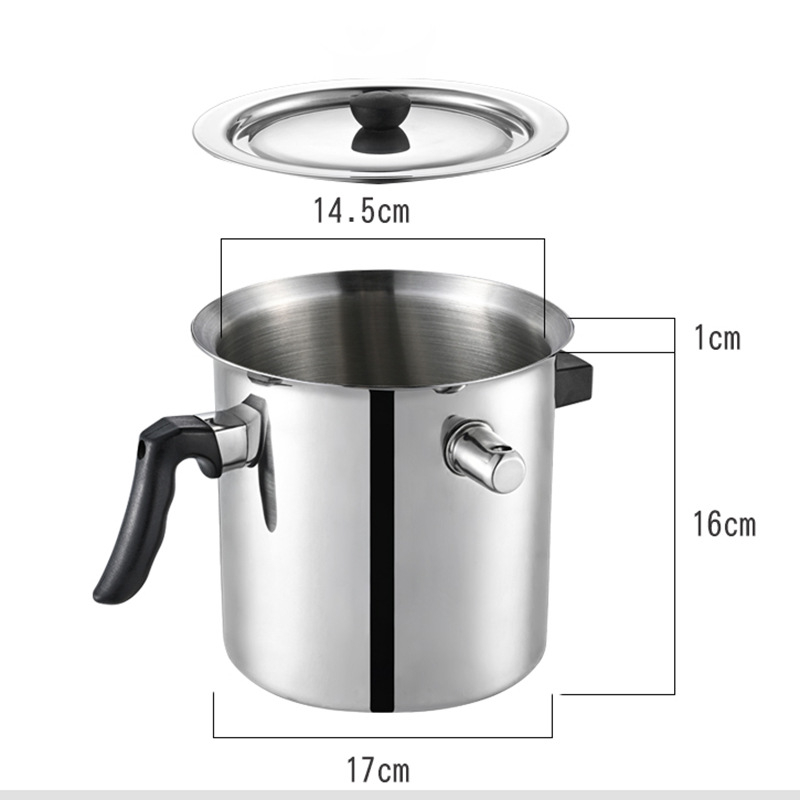 Recipient din oțel inoxidabil pentru încălzirea laptelui și cafelei, antiaderent, fără vărsare, cu fund din trei straturi, capac din oțel inoxidabil 304, dimensiuni 21 × 12 × 18 cm