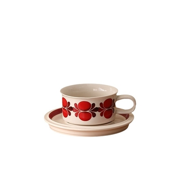 Set de cafea retro, ceașcă și farfurioară din ceramică pictată manual cu flori