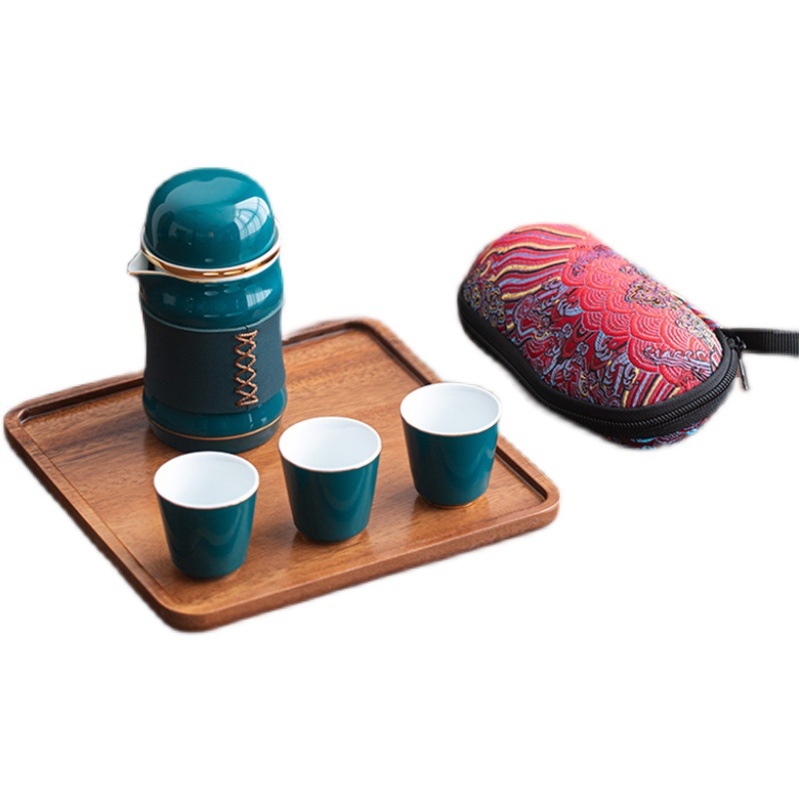 Set de ceai ceramic de călătorie: o ceainică și trei cești, stil minimalist chinezesc, cadou elegant pentru casă