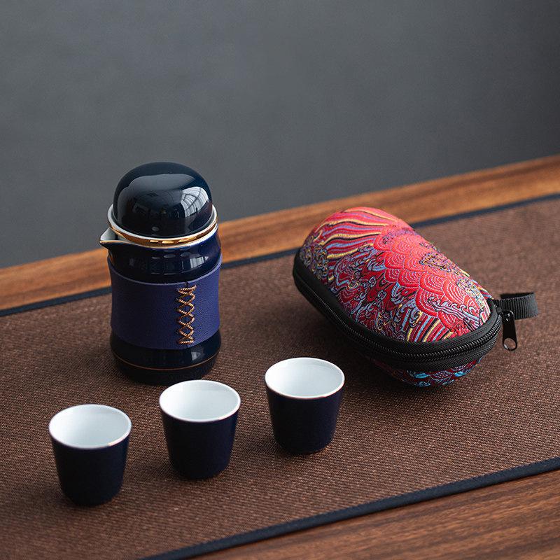 Set de ceai ceramic de călătorie: o ceainică și trei cești, stil minimalist chinezesc, cadou elegant pentru casă