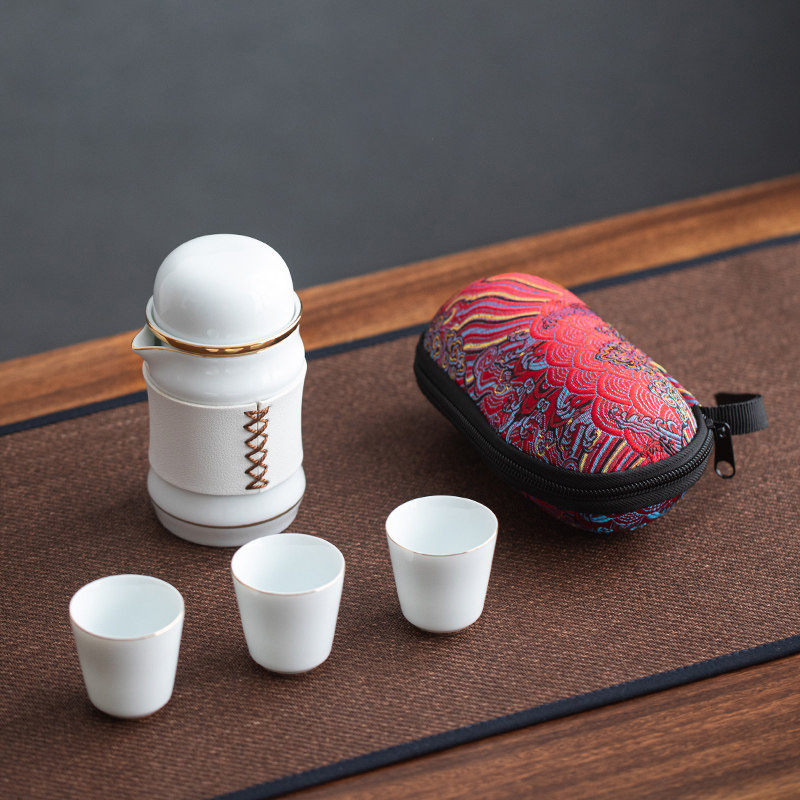 Set de ceai ceramic de călătorie: o ceainică și trei cești, stil minimalist chinezesc, cadou elegant pentru casă
